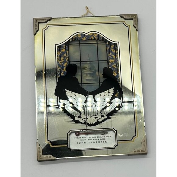 Vintage Silhouette Reverse Painting Couple White House Eagle Thermometer 4 3/4" - Picture 1 of 12